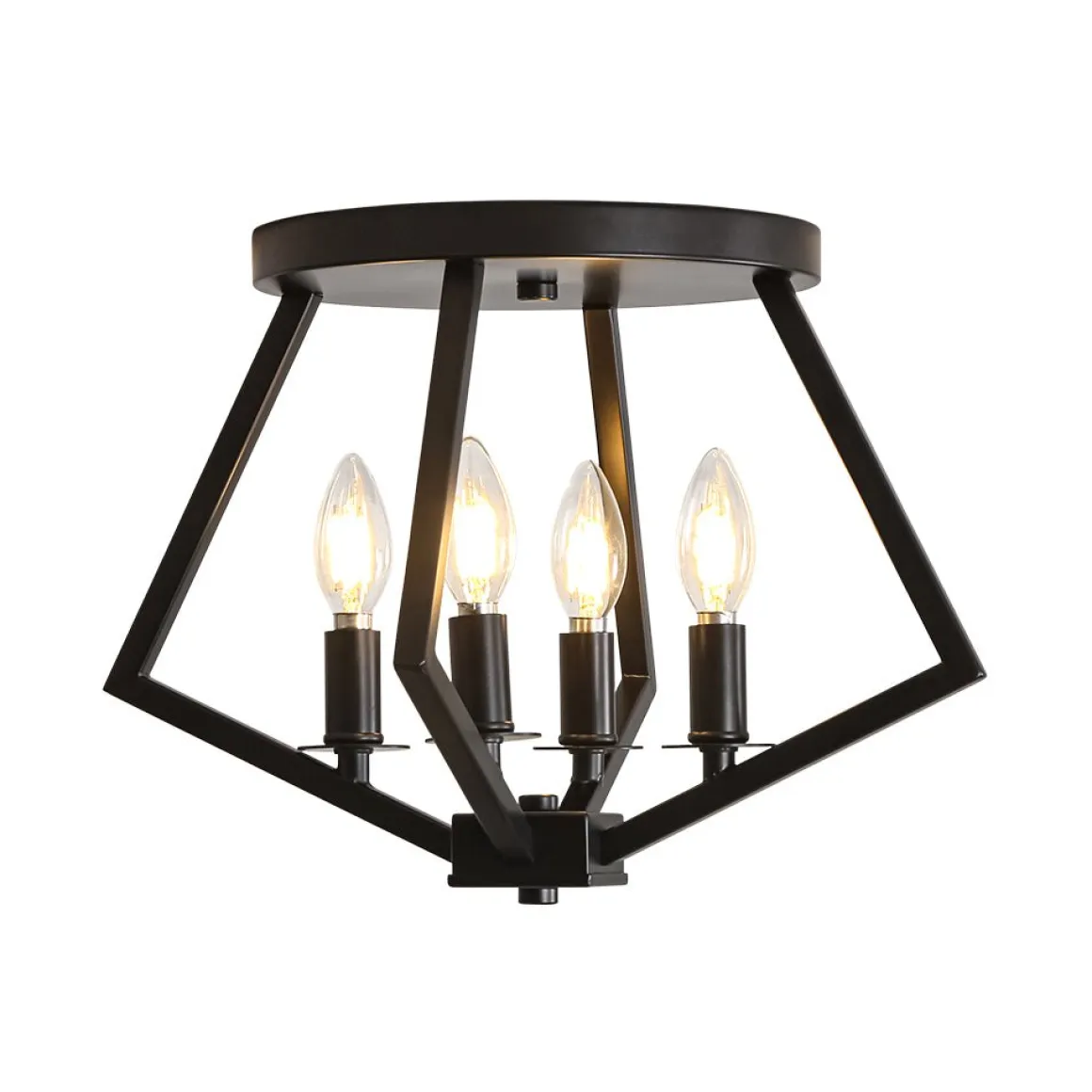 4-light Candle Style Black Simple Geometric Lantern Semi Flush