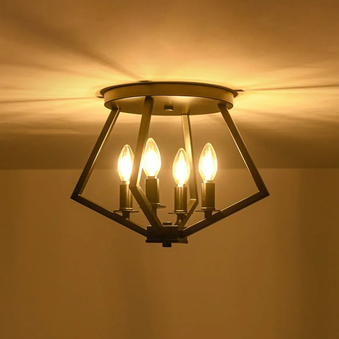4-light Candle Style Black Simple Geometric Lantern Semi Flush