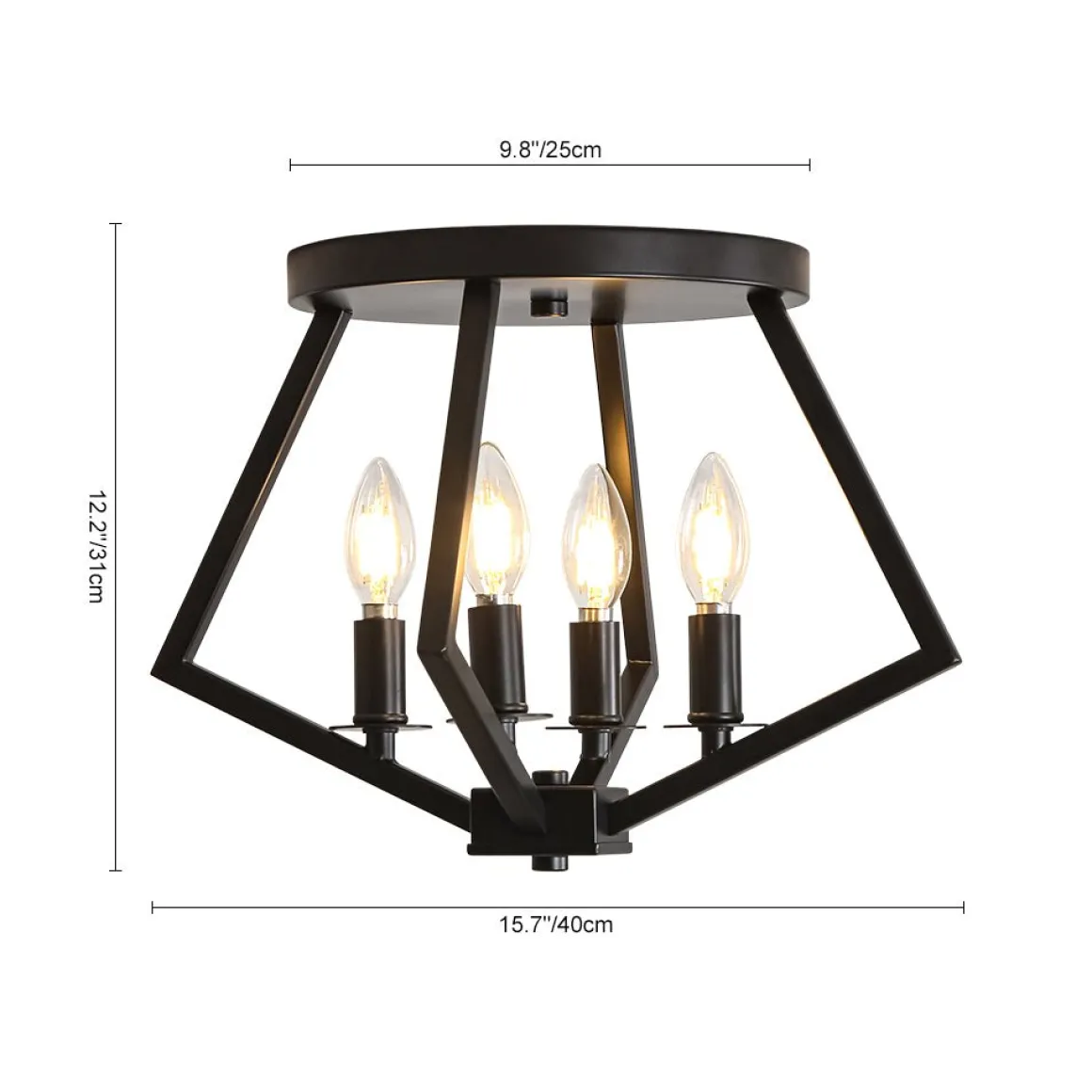 4-light Candle Style Black Simple Geometric Lantern Semi Flush