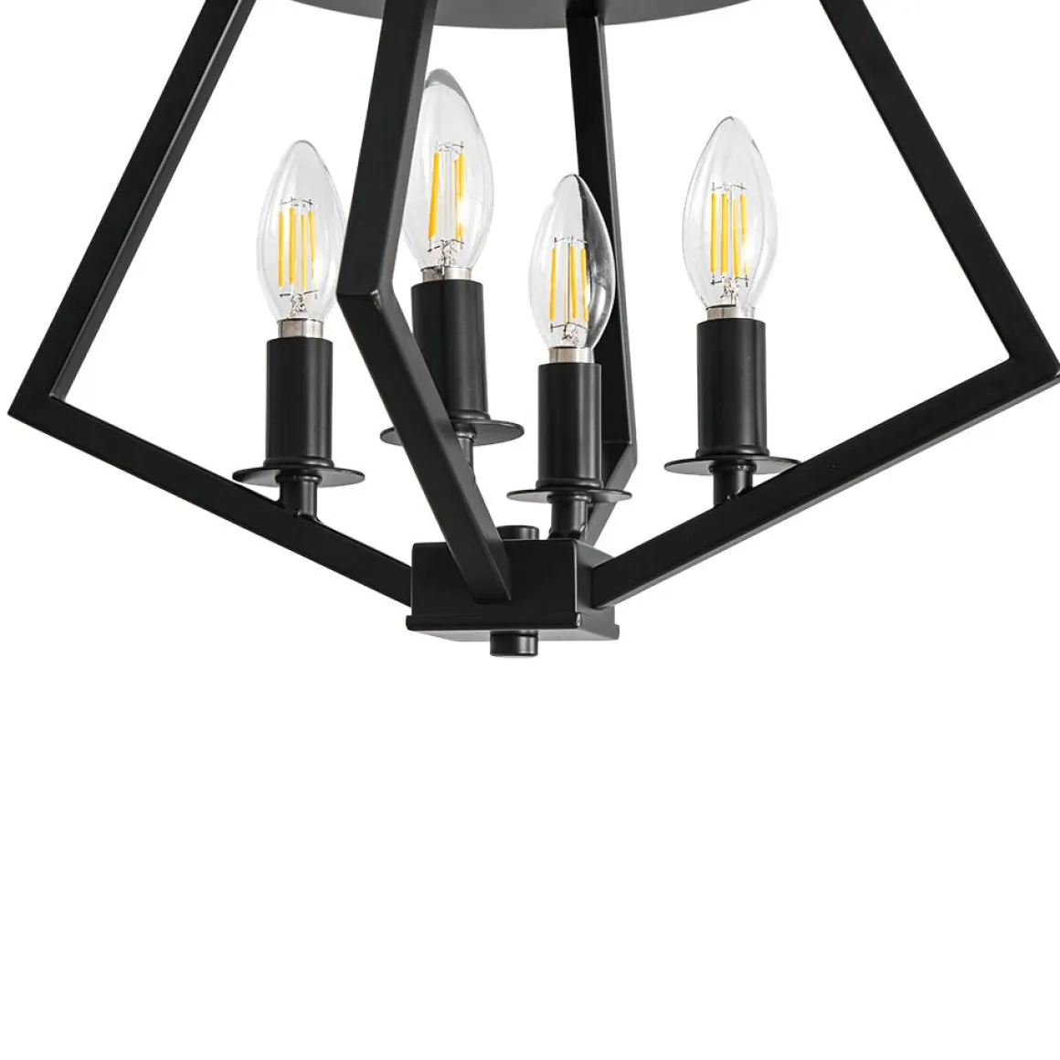 4-light Candle Style Black Simple Geometric Lantern Semi Flush