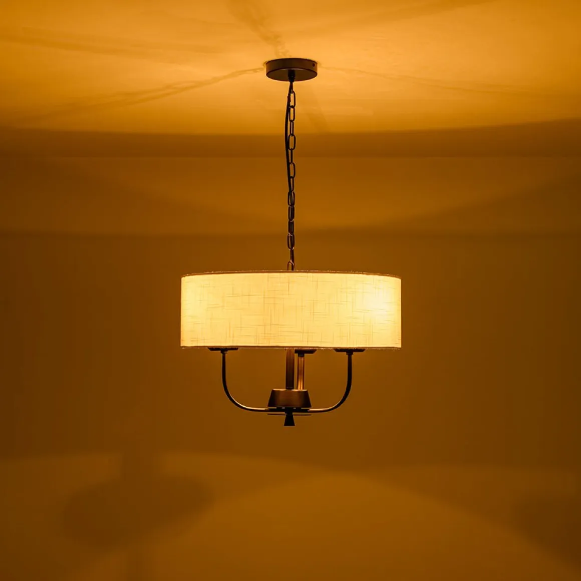 3-Light Candle Style Large Fabric Drum Cage Chandelier