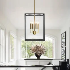 4-Light Candle Style Wide Glass Square Lantern Pendant