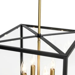4-Light Candle Style Wide Glass Square Lantern Pendant