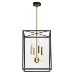 4-Light Candle Style Wide Glass Square Lantern Pendant