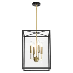 4-Light Candle Style Wide Glass Square Lantern Pendant