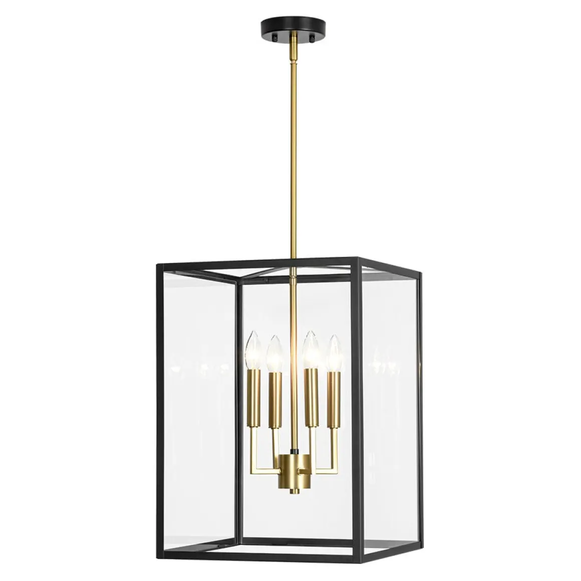 4-Light Candle Style Wide Glass Square Lantern Pendant