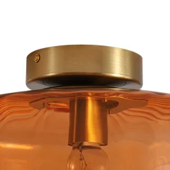 1-Light Caramel Amber Ribbed Glass Round Semi Flush Mount