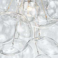 3-Light Cascade Cluster Clear Glass Bubble Chandelier