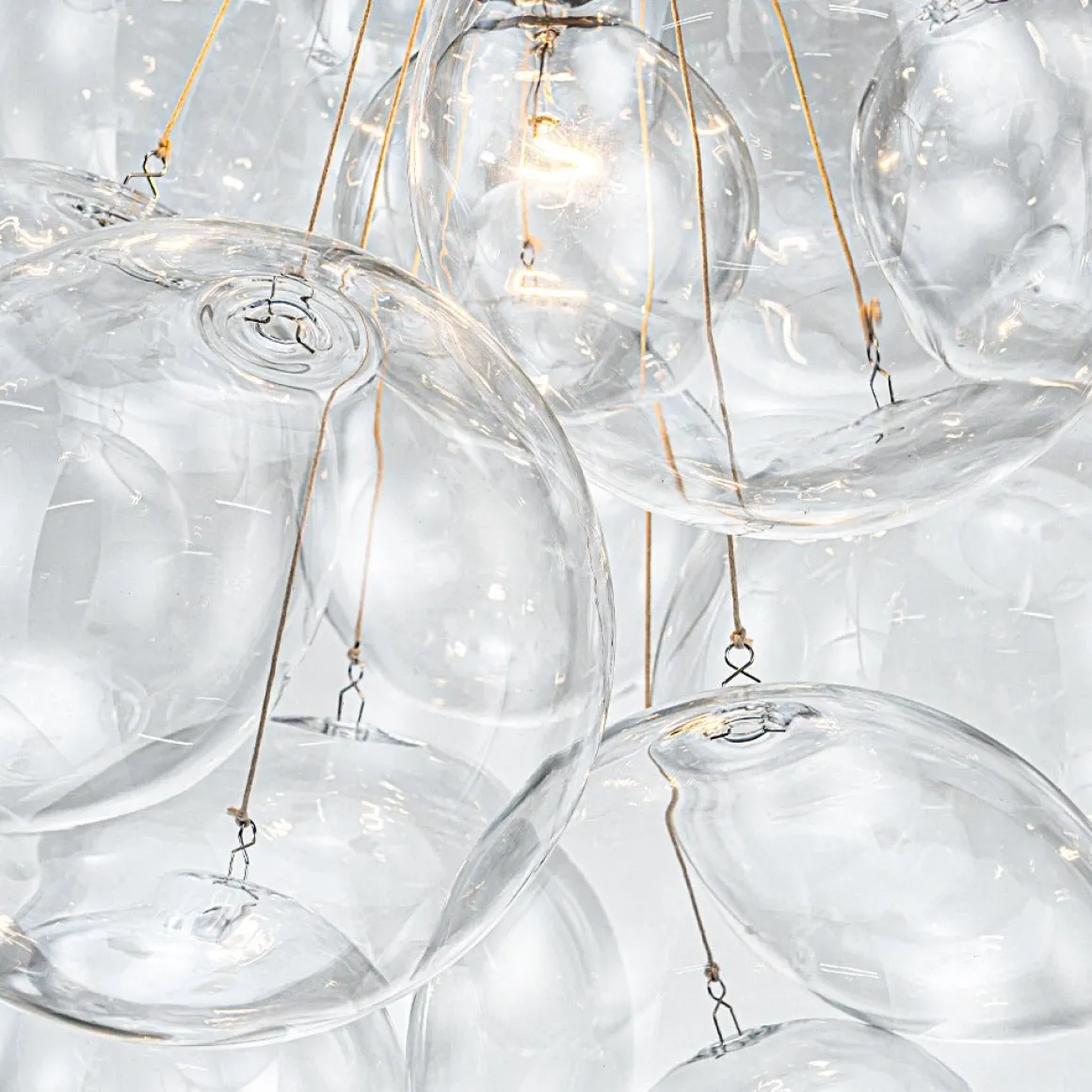 3-Light Cascade Cluster Clear Glass Bubble Chandelier