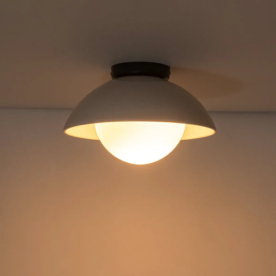 1-Light Ceramic Dome Frosted Shade Semi Flush Mount