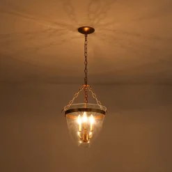 3-Light Clear Glass Bell Jar Lantern Pendant / Semi Flush