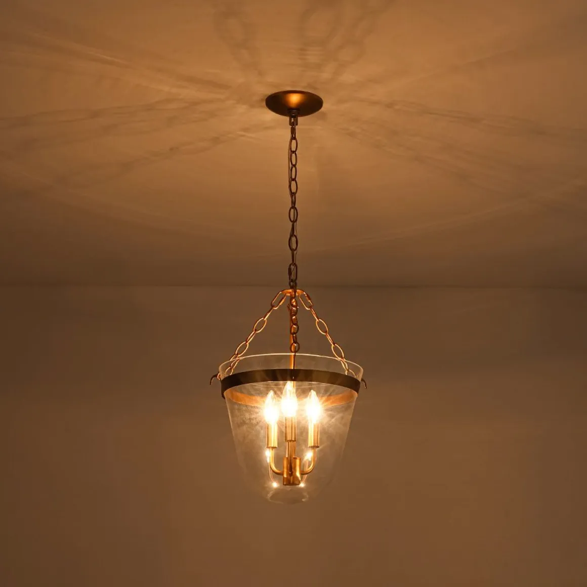 3-Light Clear Glass Bell Jar Lantern Pendant / Semi Flush