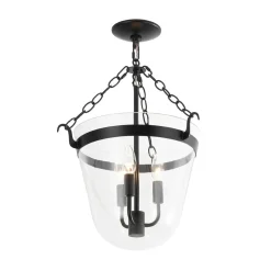 3-Light Clear Glass Bell Jar Lantern Pendant / Semi Flush
