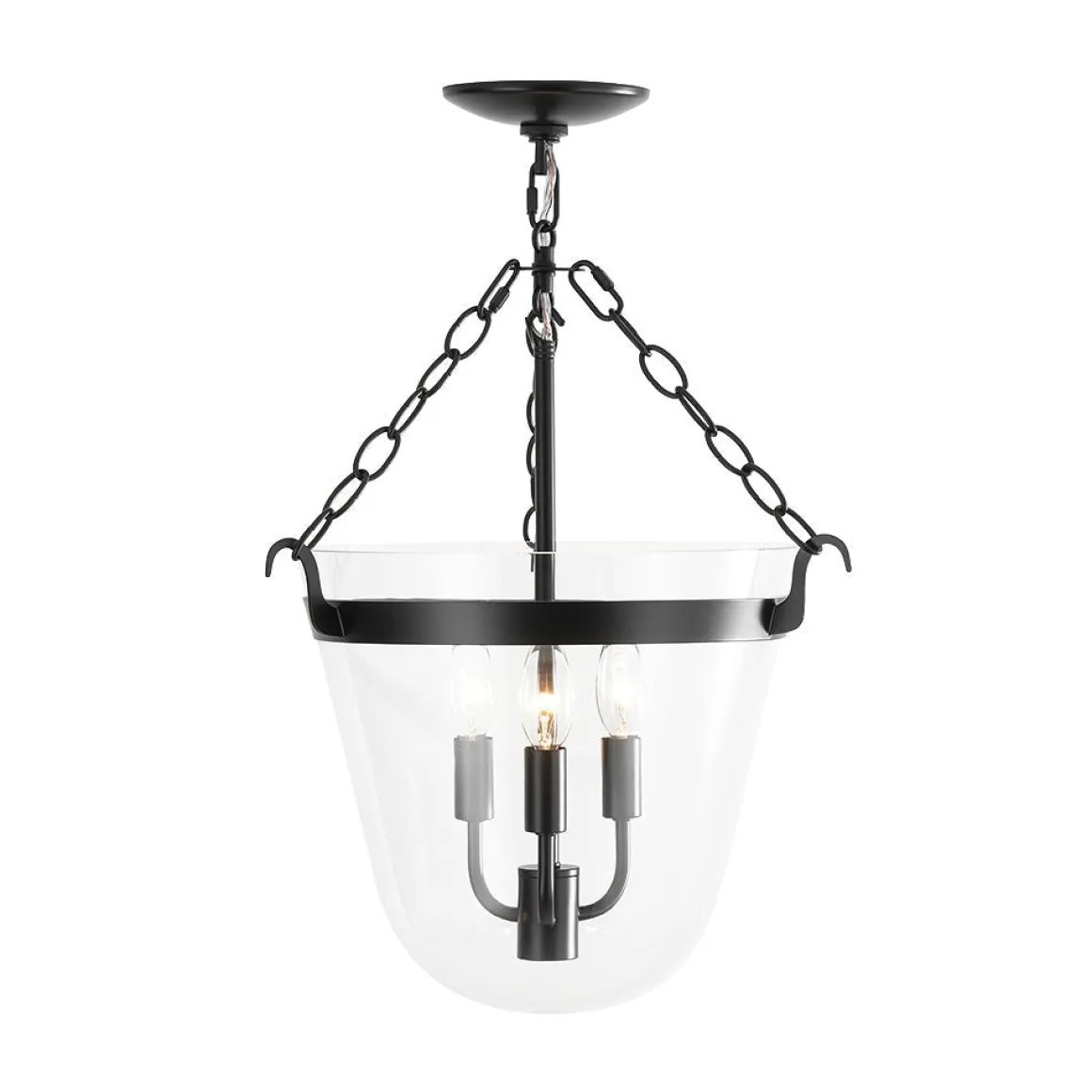 3-Light Clear Glass Bell Jar Lantern Pendant / Semi Flush
