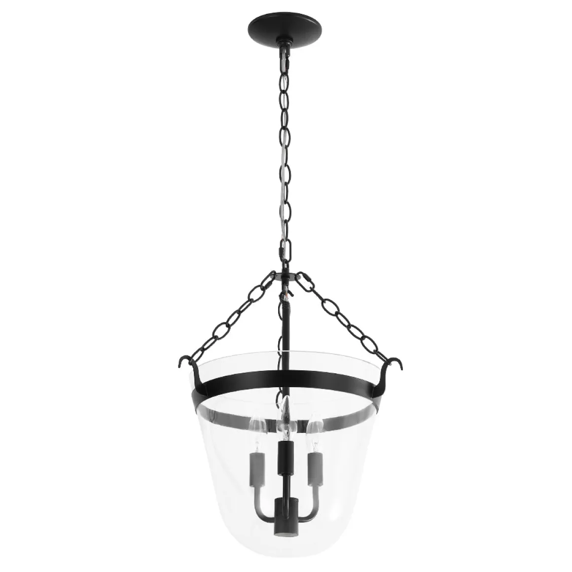 3-Light Clear Glass Bell Jar Lantern Pendant / Semi Flush