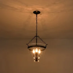 3-Light Clear Glass Bell Jar Lantern Pendant / Semi Flush