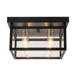 4-Light Clear Glass Black Square Cage Flush Mount Ceiling Light