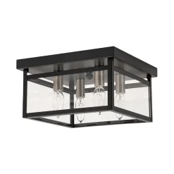 4-Light Clear Glass Black Square Cage Flush Mount Ceiling Light