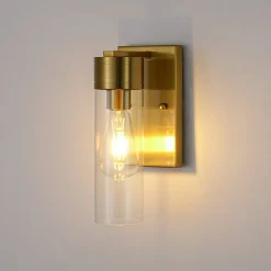 1-Light Clear Glass Cylinder Bathroom Vanity Wall Sconce