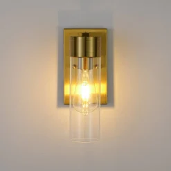 1-Light Clear Glass Cylinder Bathroom Vanity Wall Sconce