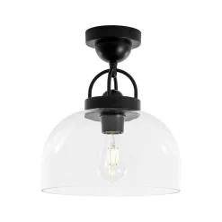 1-Light Clear Glass Dome Shade Semi Flush Mount