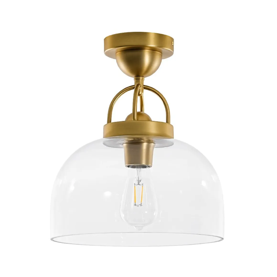 1-Light Clear Glass Dome Shade Semi Flush Mount