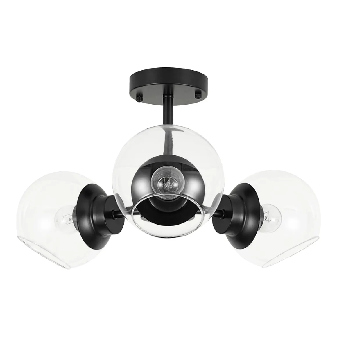 3-Light Clear Glass Globe Sputnik Semi Flush Mount