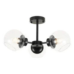 3-Light Clear Glass Globe Sputnik Semi Flush Mount