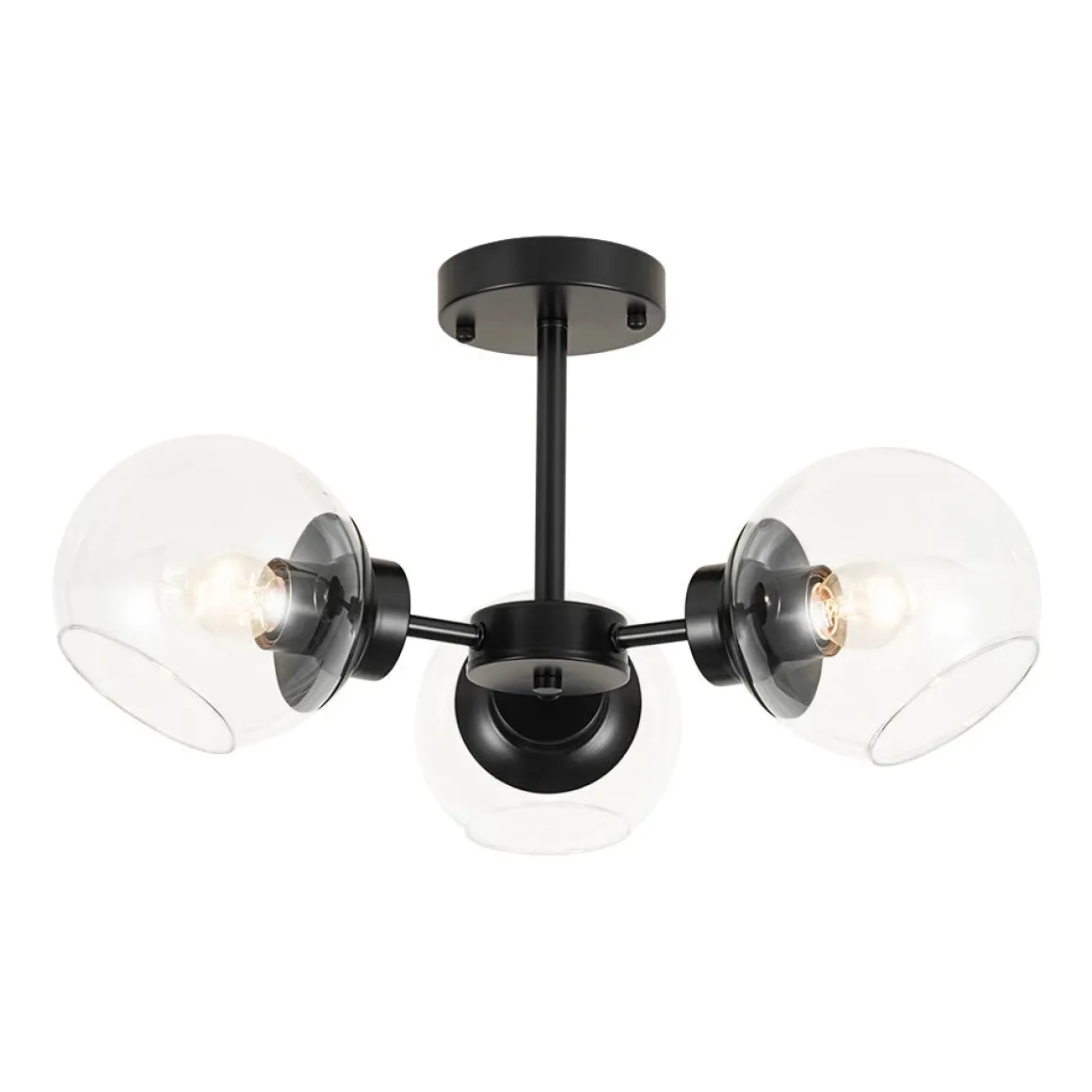 3-Light Clear Glass Globe Sputnik Semi Flush Mount