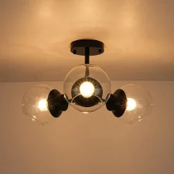 3-Light Clear Glass Globe Sputnik Semi Flush Mount