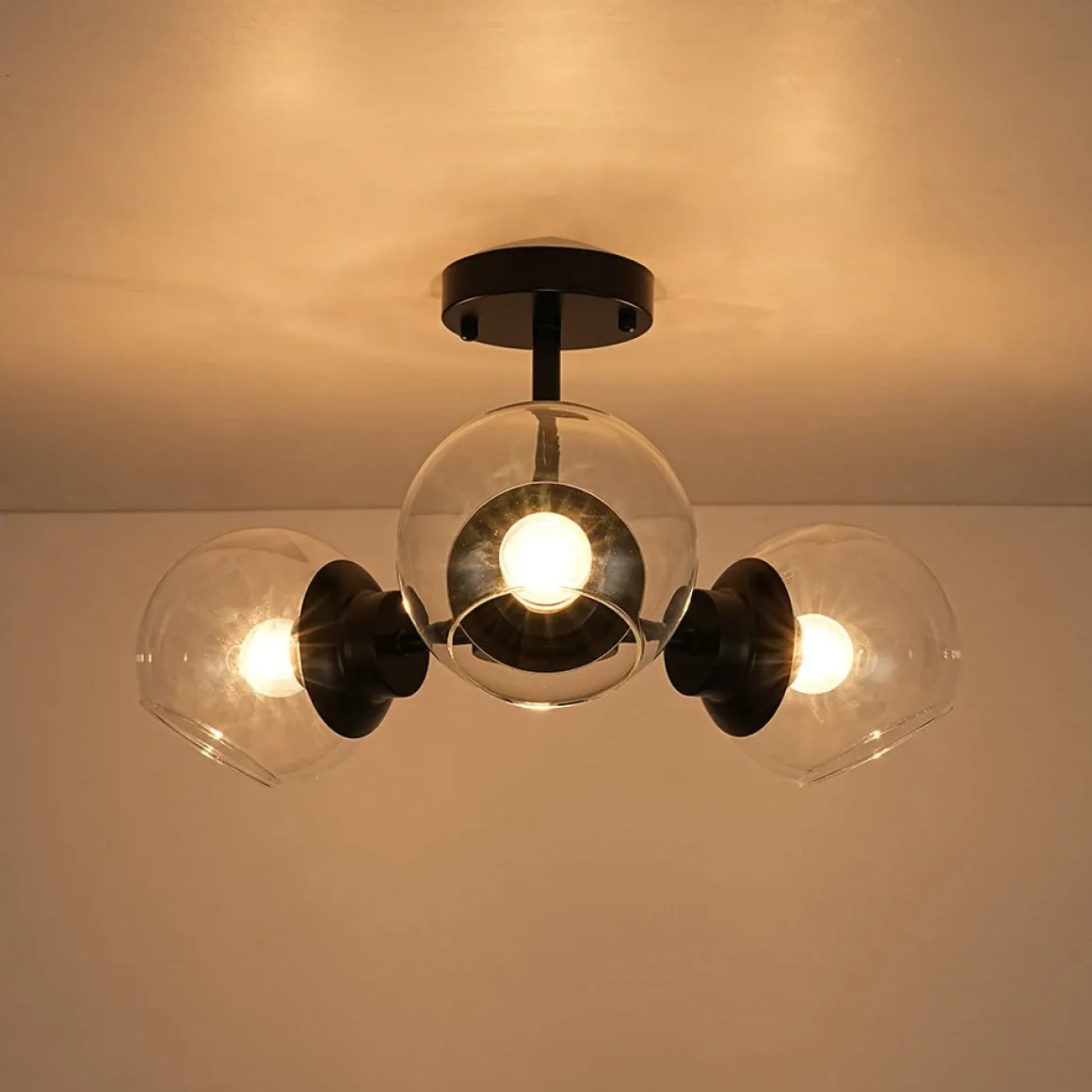 3-Light Clear Glass Globe Sputnik Semi Flush Mount
