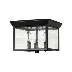 3-Light Clear Seeded Glass Black Square Cage Ceiling Light
