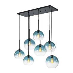 7-Light Cluster Blue Glass Globe Bubble Island Pendant