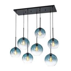 7-Light Cluster Blue Glass Globe Bubble Island Pendant
