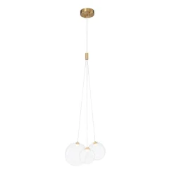 3-Light Cluster Gold Ruby Glass Globe Dimmable LED Pendant