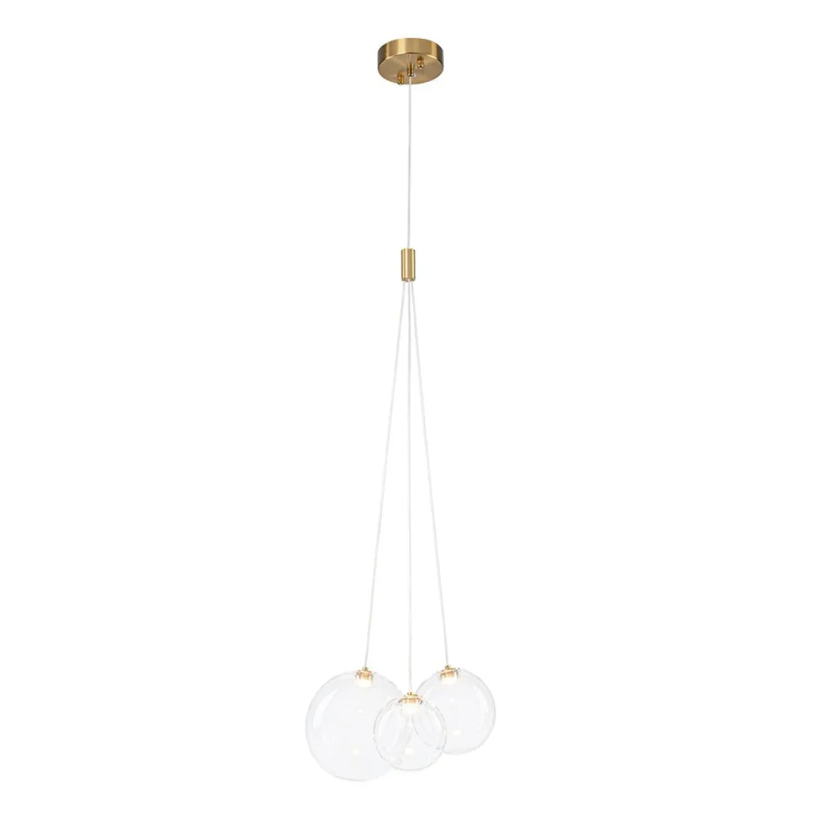 3-Light Cluster Gold Ruby Glass Globe Dimmable LED Pendant
