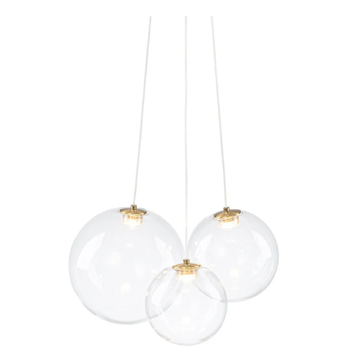 3-Light Cluster Gold Ruby Glass Globe Dimmable LED Pendant