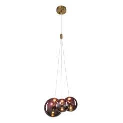 3-Light Cluster Gold Ruby Glass Globe Dimmable LED Pendant