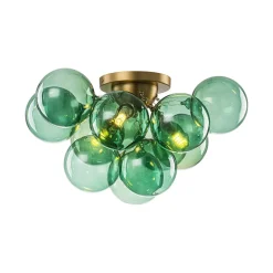 3-Light Cluster Green Tinted Glass Globe Bubble Semi Flush