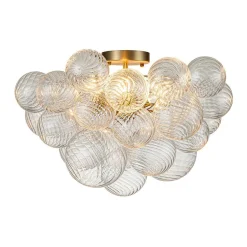 3-Light Cluster Ribbed Glass Bubble Semi Flush Chandelier