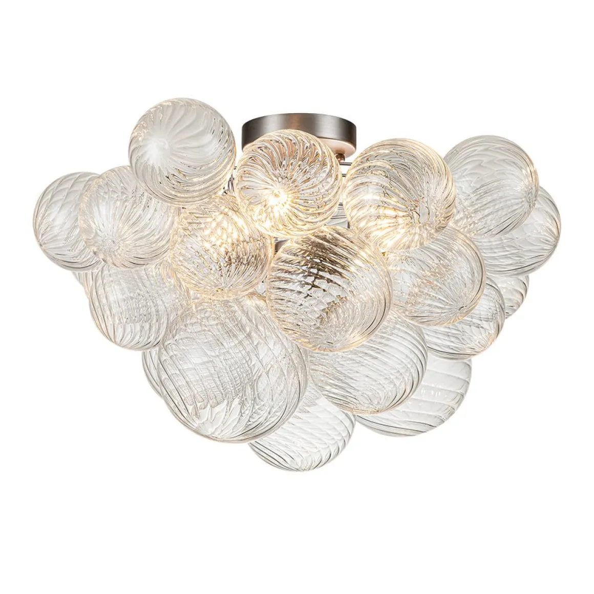 3-Light Cluster Ribbed Glass Bubble Semi Flush Chandelier