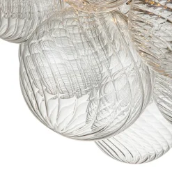 3-Light Cluster Ribbed Glass Bubble Semi Flush Chandelier