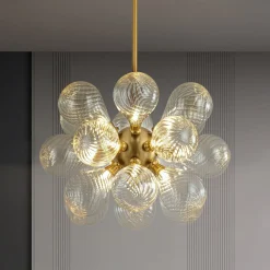18-Light Cluster Ribbed Glass Globe Bubble Chandelier