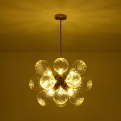 18-Light Cluster Ribbed Glass Globe Bubble Chandelier