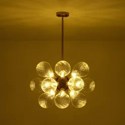 18-Light Cluster Ribbed Glass Globe Bubble Chandelier