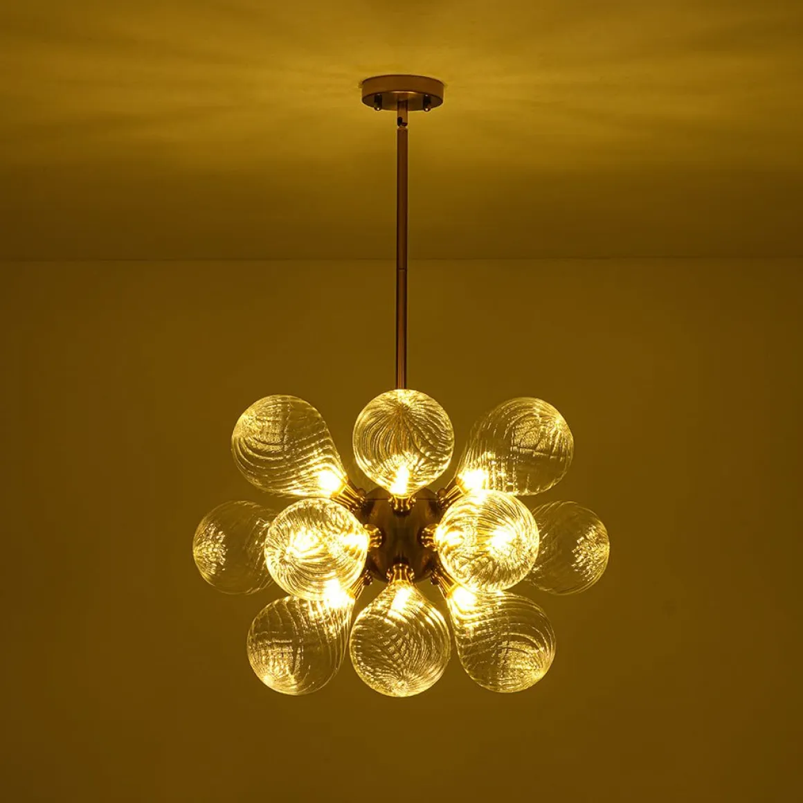 18-Light Cluster Ribbed Glass Globe Bubble Chandelier