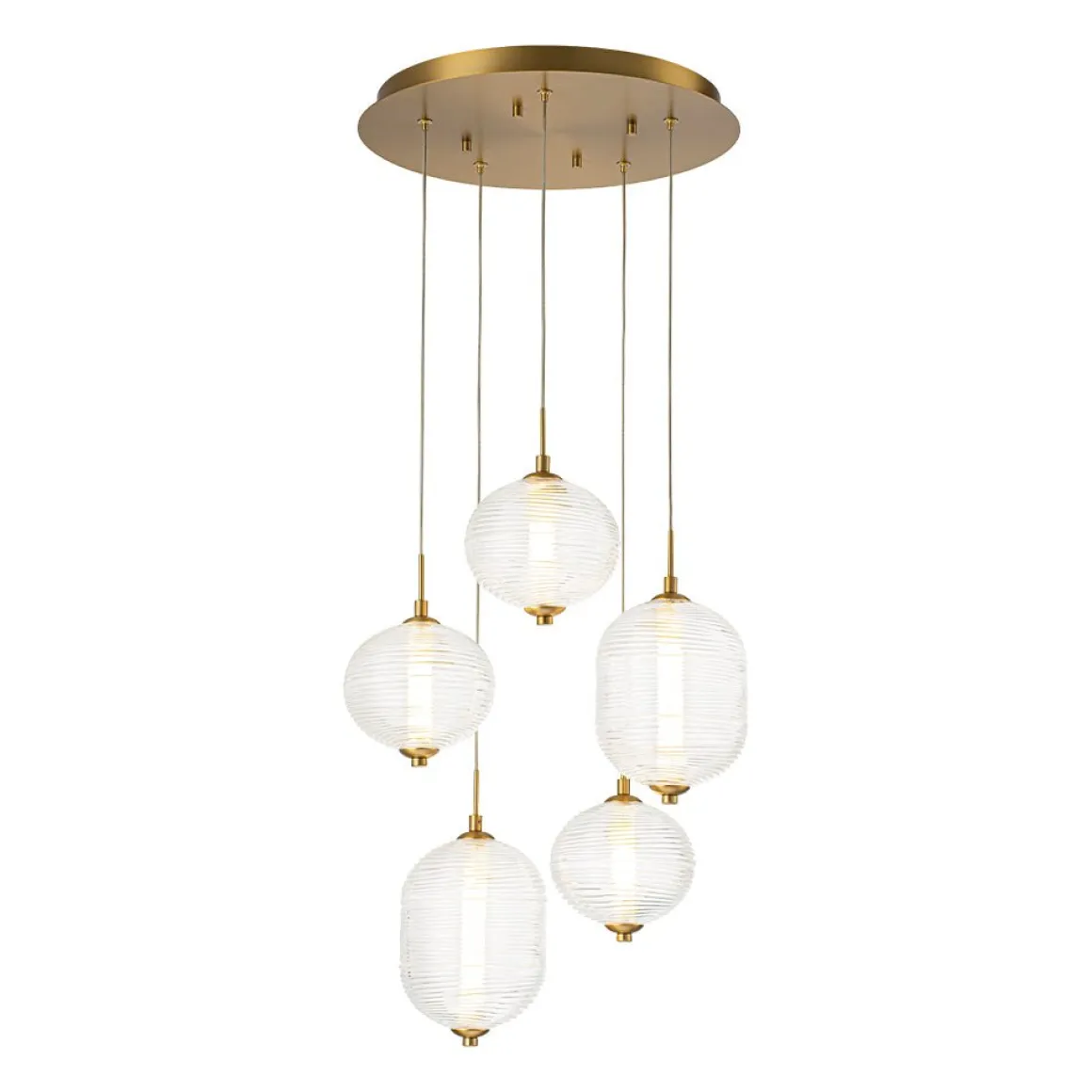 5-Light Cluster Ribbed Glass LED Round Entryway Chandelier