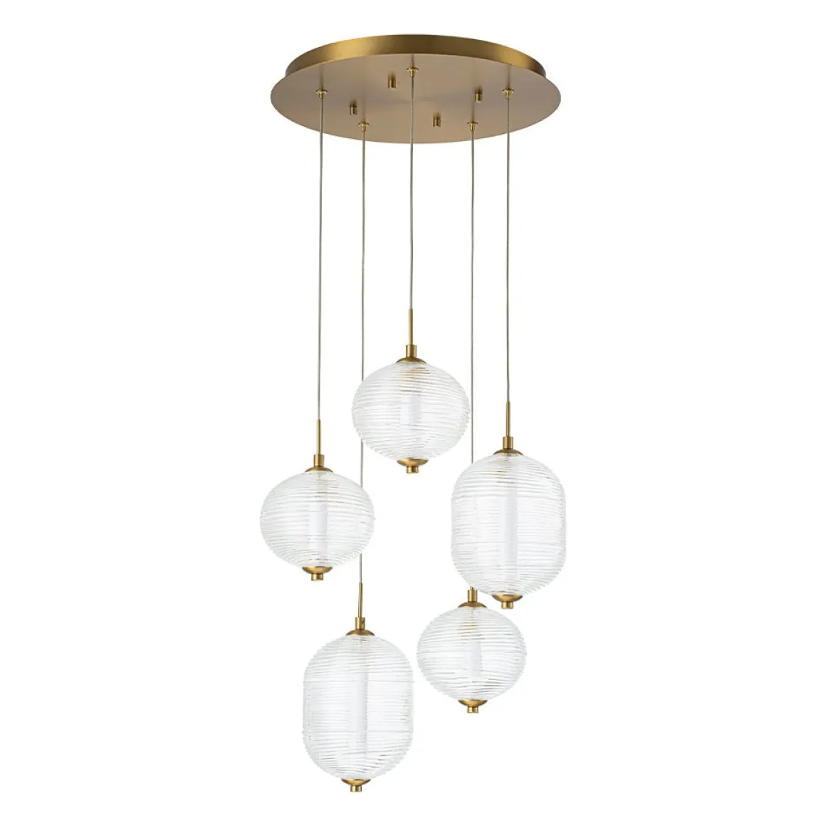 5-Light Cluster Ribbed Glass LED Round Entryway Chandelier
