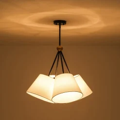 4-Light Cluster White Fabric Cone Shade Chandelier