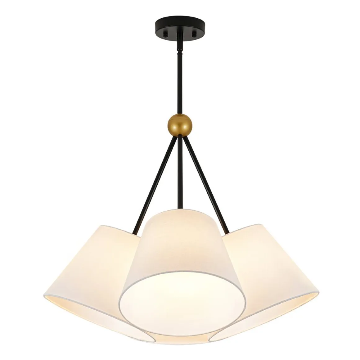 4-Light Cluster White Fabric Cone Shade Chandelier